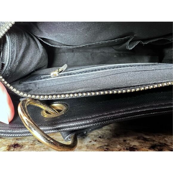 Bebe Purse Quilted Handbag Black Gold Satchel Accents Cocktail Mini Bag - Picture 15 of 15